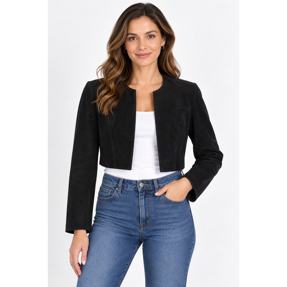 Wilsons Leather Black Suede Cropped Bolero Jacket Womens M Vintage 90s